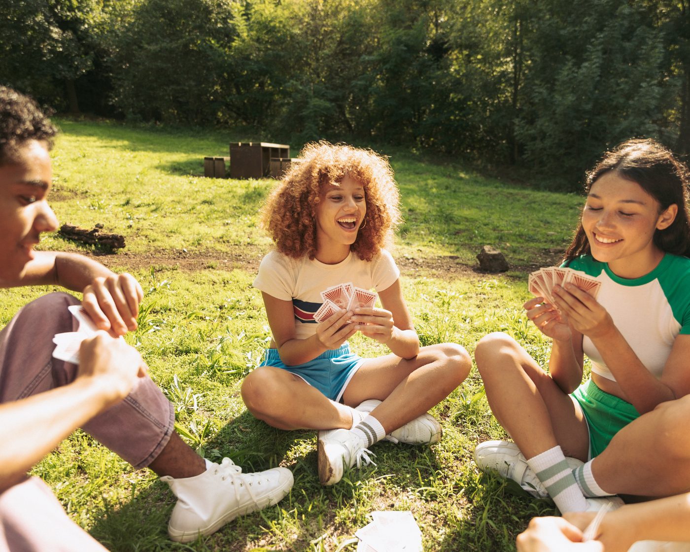 Teens relaxing at camp